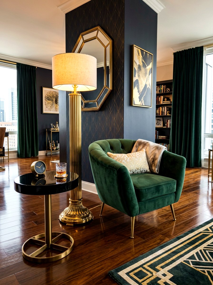 Sleek Gold Column Lamp - 30 reading lamp corner ideas