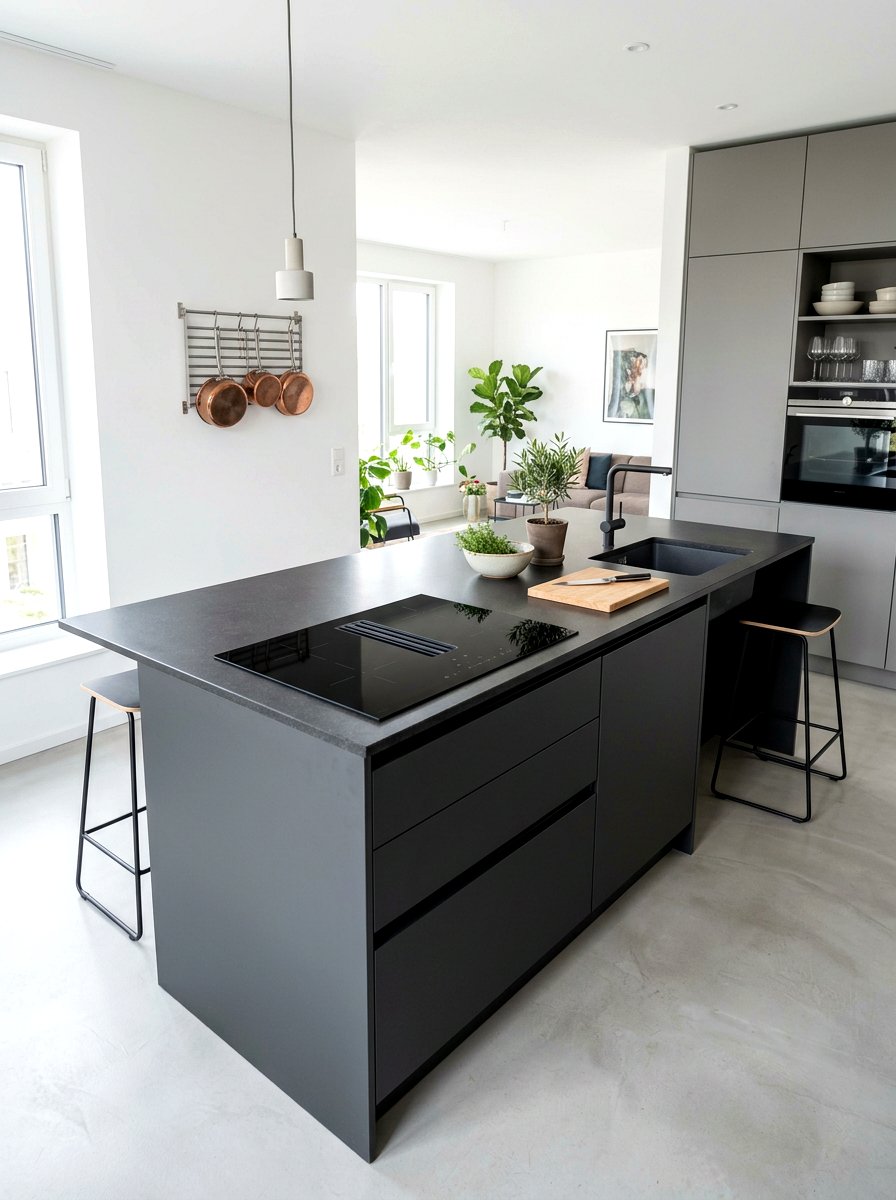 Sleek Gray Island With Burner - 30 kitchen island with cooktop ideas