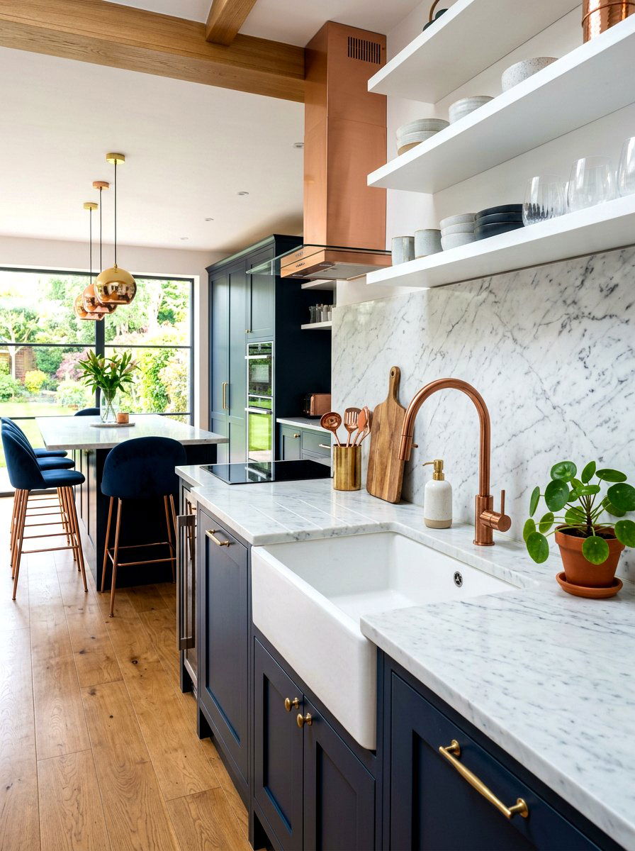 Sleek Kitchen With Copper Faucet - 30 copper kitchen accent ideas