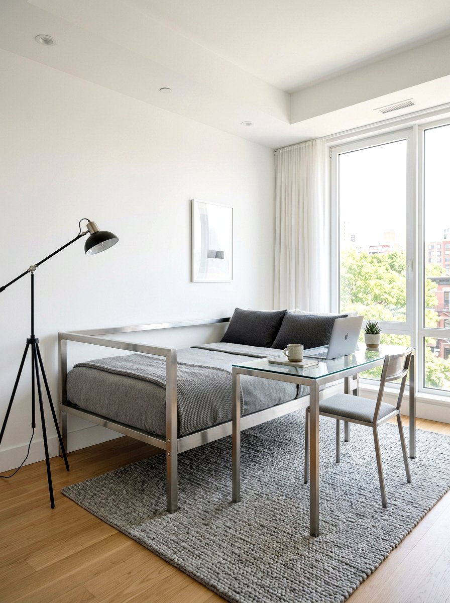Sleek Metal Daybed Workspace - 30 daybed office combo ideas
