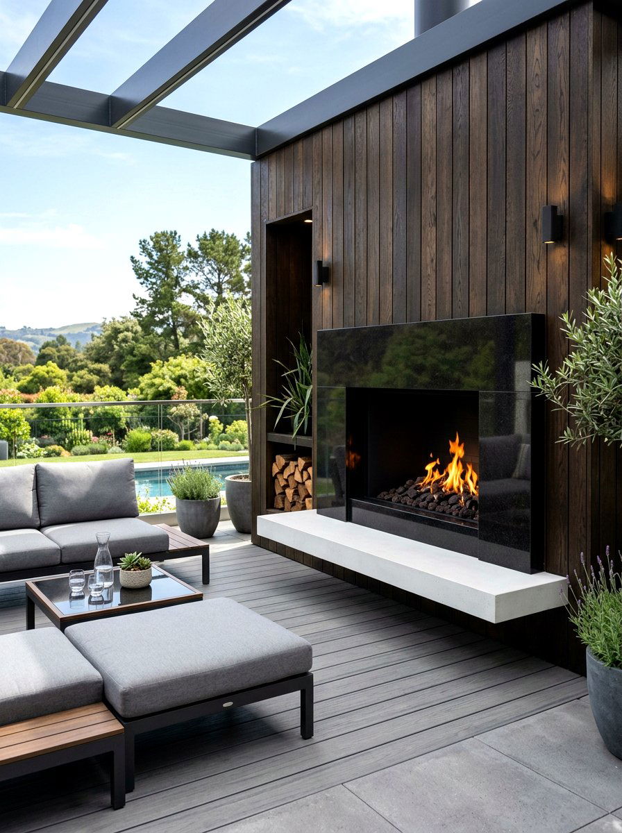 Sleek Modern Patio Fireplace - 30 patio fireplace ideas