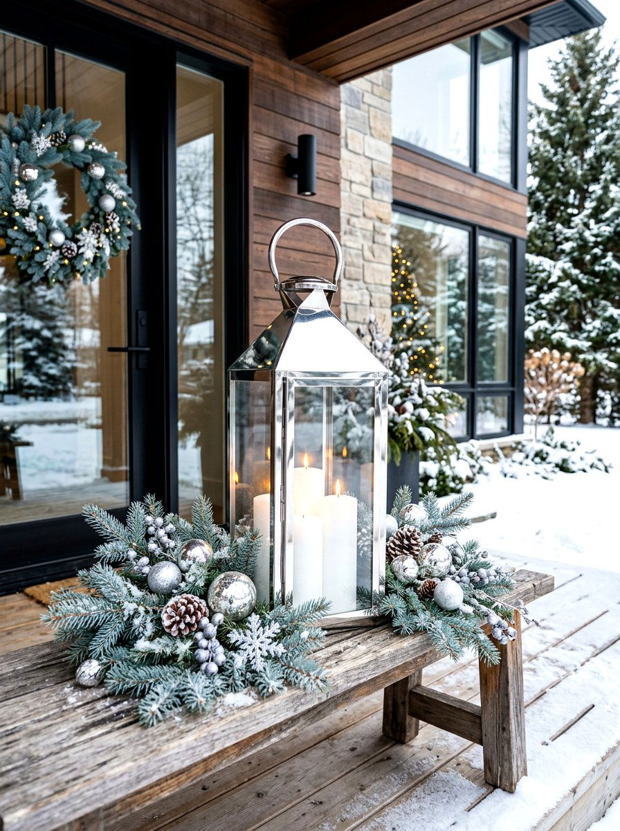 Sleek Silver Lantern Porch Decor - 30 winter porch lantern ideas