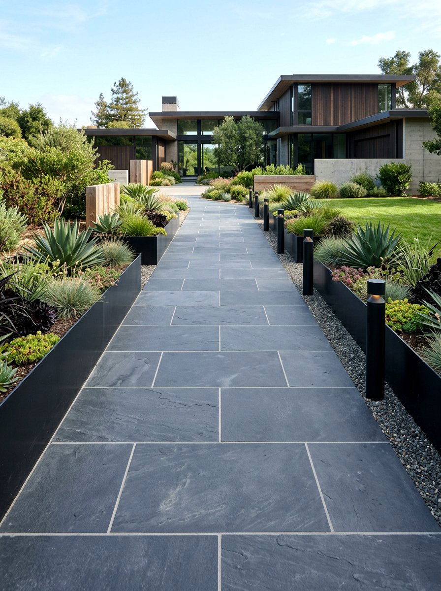 Sleek Slate Tile Walkway - 30 front garden path ideas