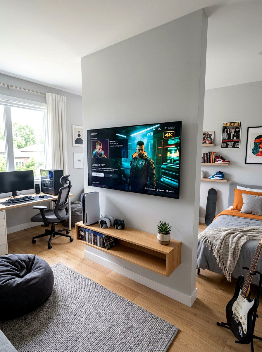 Sleek Wall Mounted Television - 30 minimalist teen room ideas