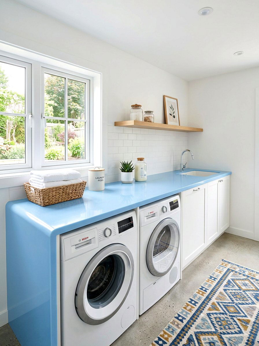 Sleek acrylic laundry surface - 30 countertop over washer dryer ideas