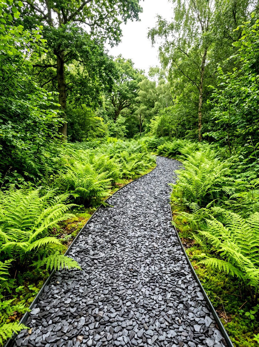 Sleek slate chip path - 30 stone edging front yard ideas