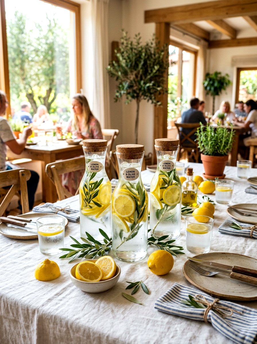 Sliced Lemon Water Carafe - 30 lemon and olive summer tablescape ideas