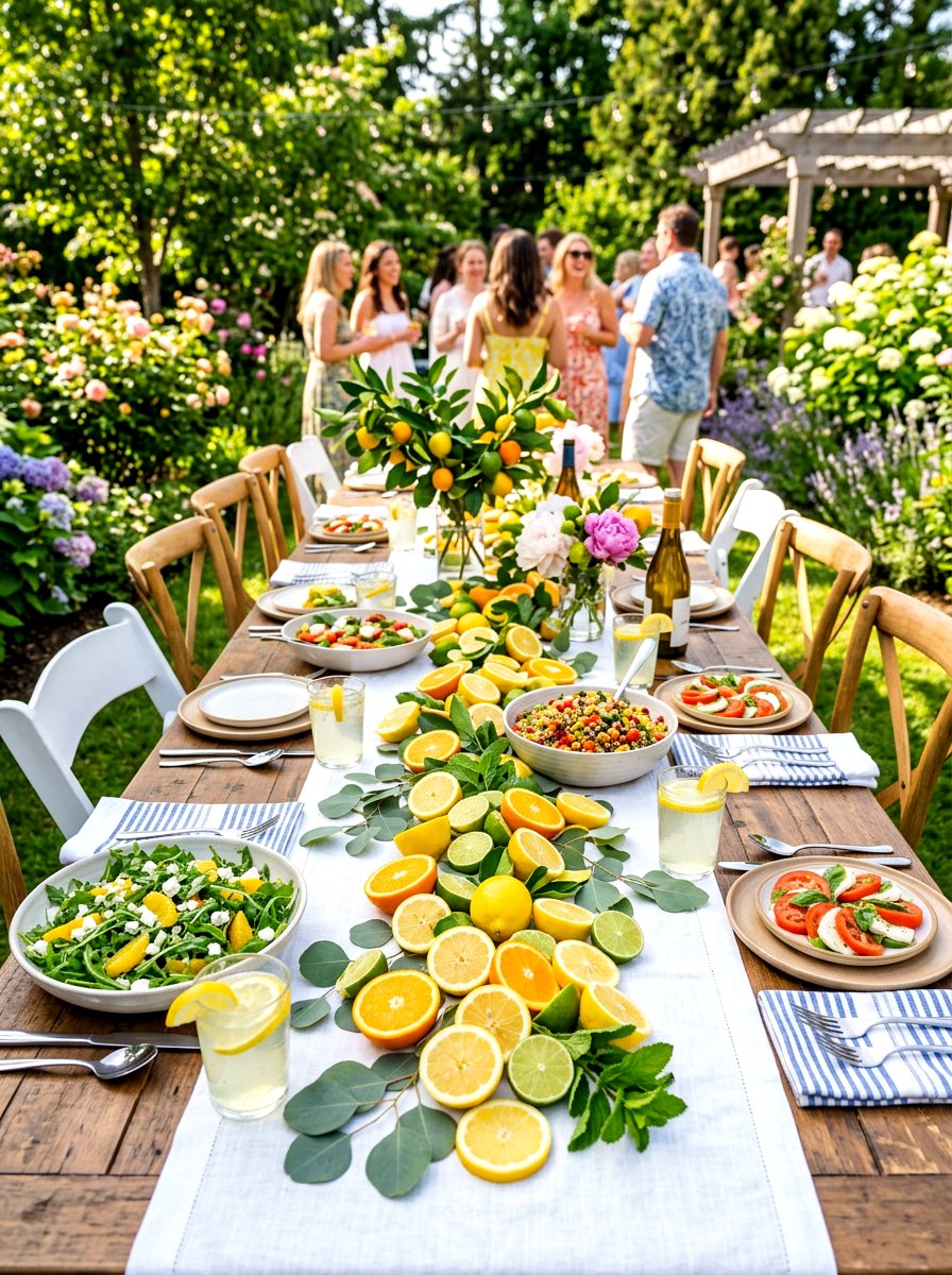 Sliced citrus fruit table decor - 30 garden salad tablescape ideas