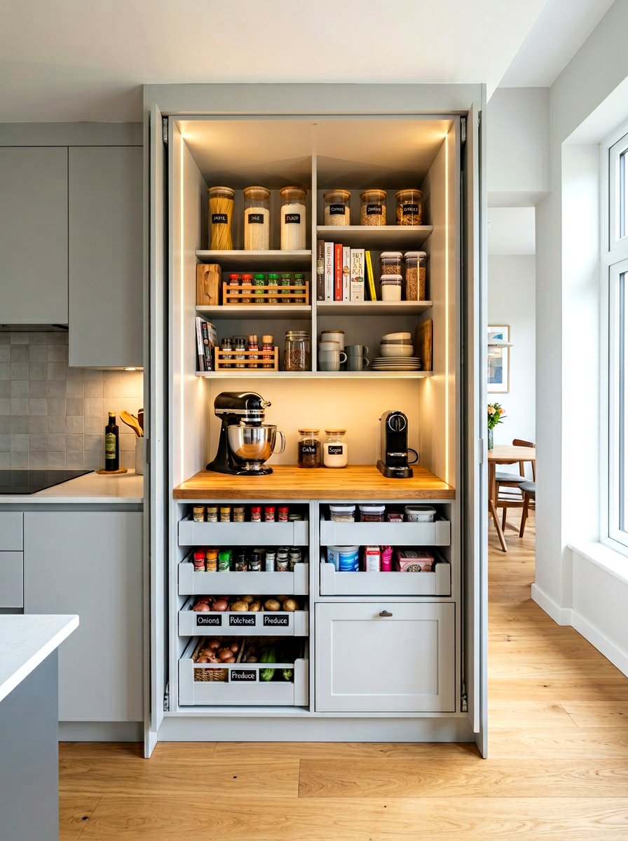 Slide Back Pocket Door Pantry - 30 appliance pantry ideas