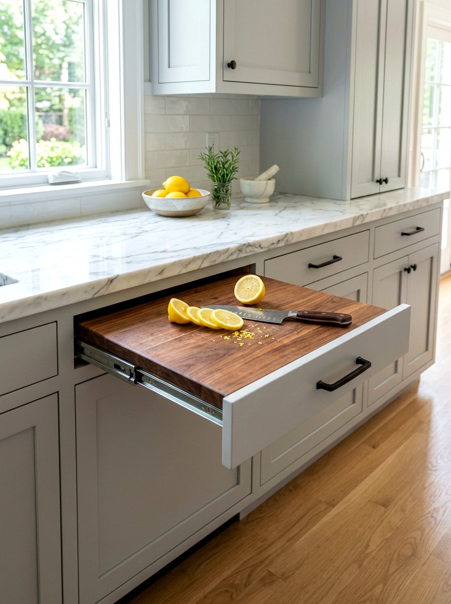 Slide Out Cutting Board - 30 kitchen storage ideas