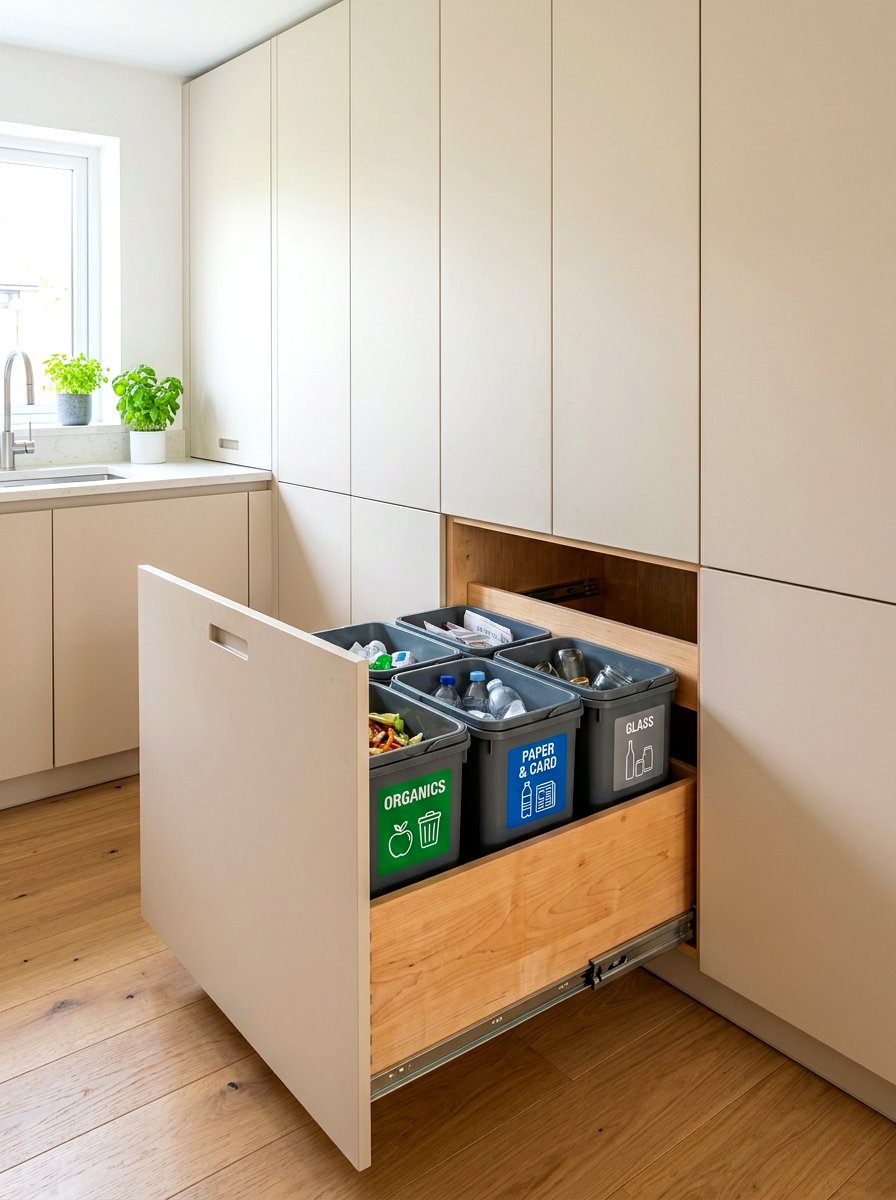 Slide Out Pantry Recycling Drawer - 30 hidden recycling bin ideas