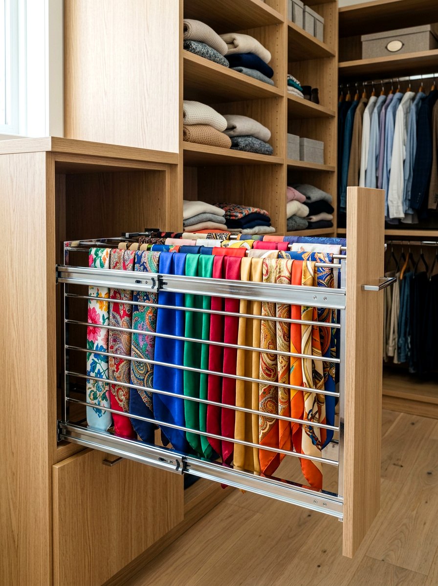 Slide Out Scarf Rack - 30 organizing small closets ideas