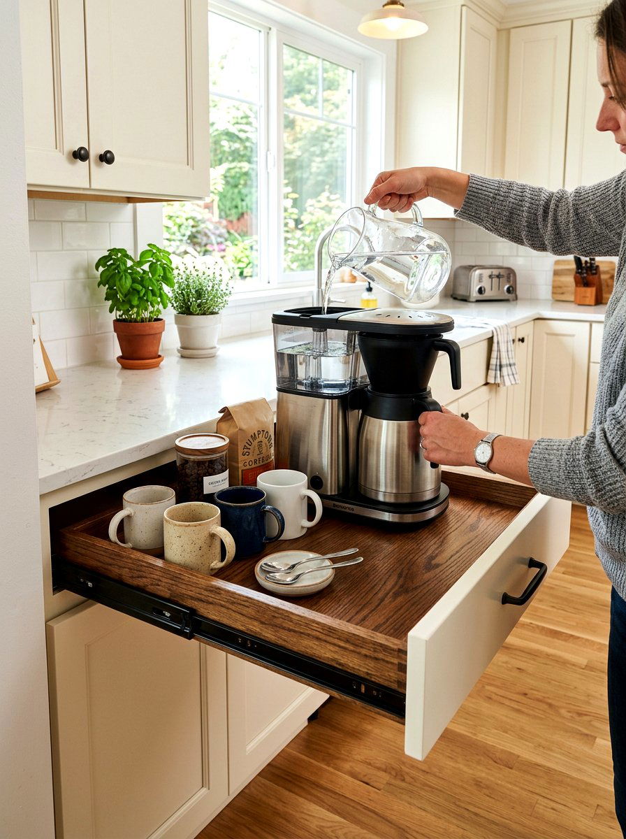 Slide Out Shelf Coffee Station - 30 appliance garage coffee station ideas