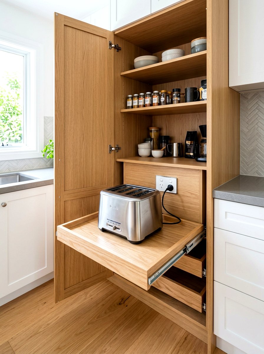Slide Out Toaster Shelf - 30 breakfast pantry ideas