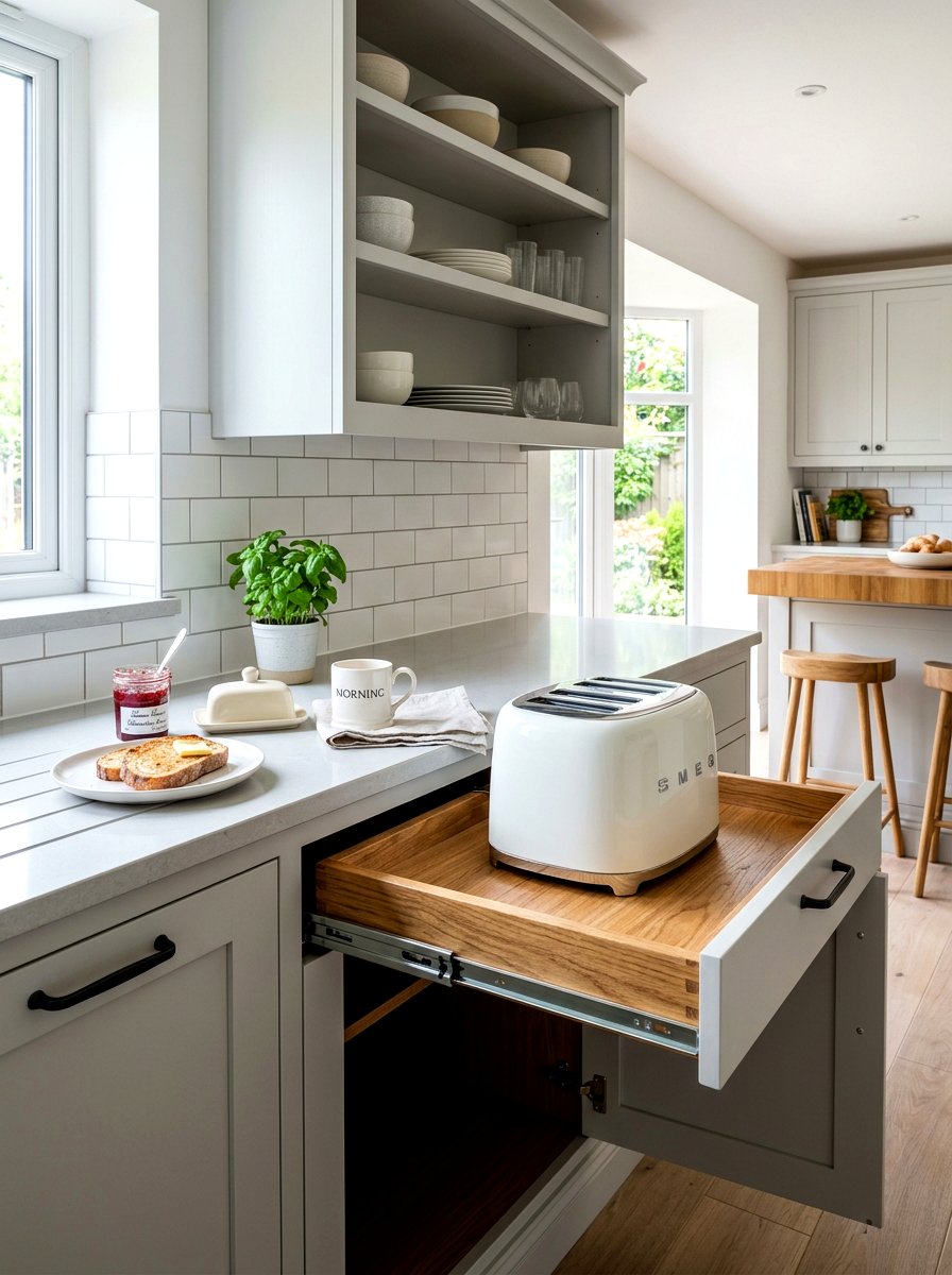 Slide Out Toaster Tray - 30 cabinet appliance storage ideas