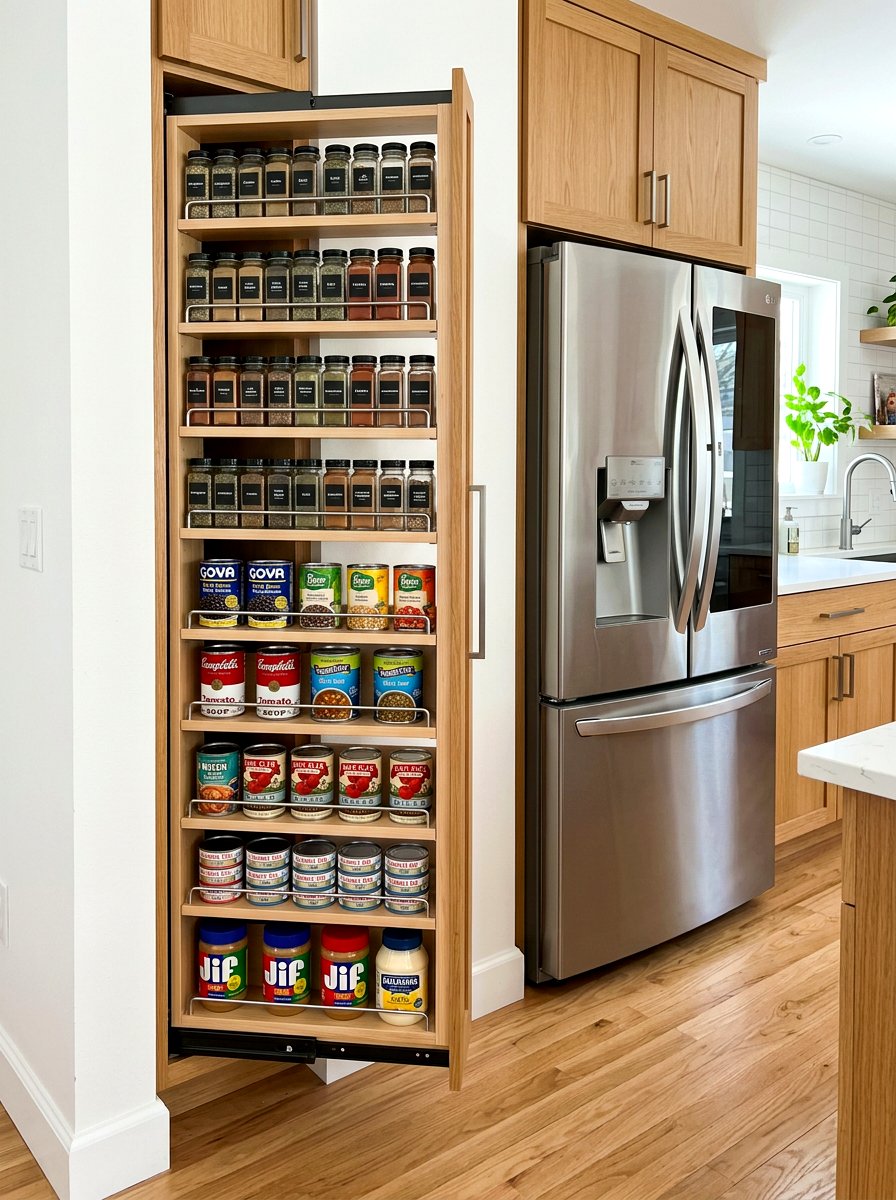 Slide Out Vertical Pantry - 30 hidden pantry ideas
