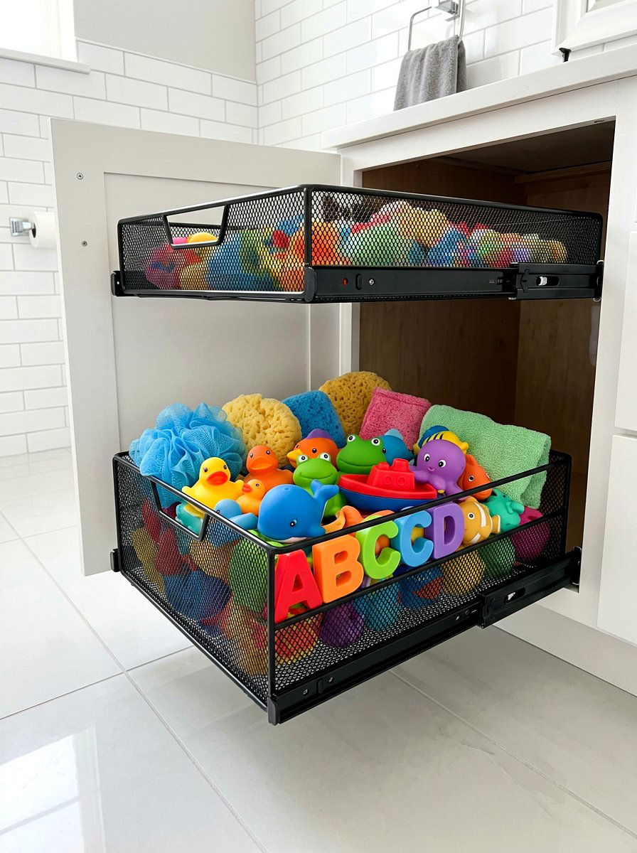 Slide out bathroom cabinet baskets - 30 organizing bathroom cabinets ideas