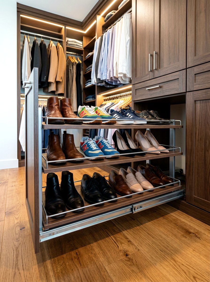 Slide out shoe rack - 30 organizing a coat closet ideas