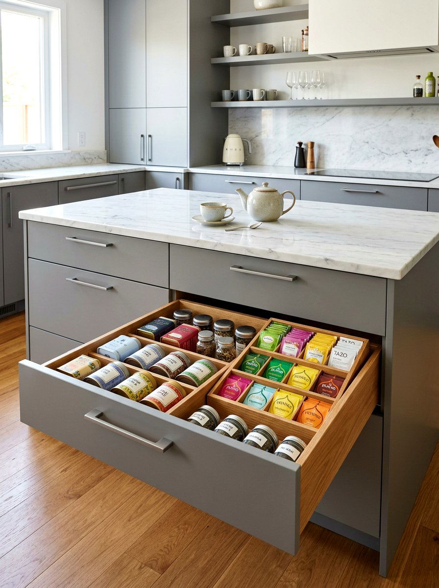 Slide out tea drawer - 30 hidden tea pantry ideas