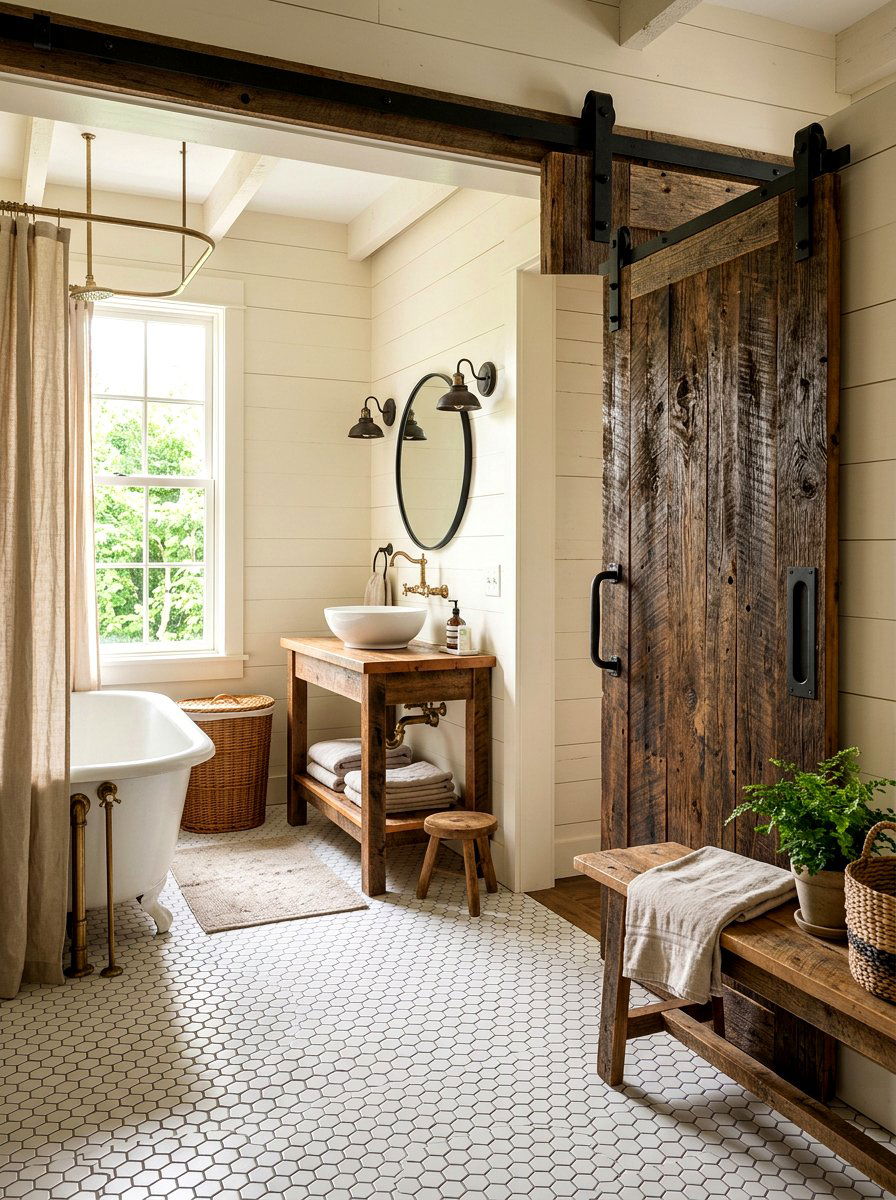 Sliding Barn Door - 30 cottage bathroom ideas