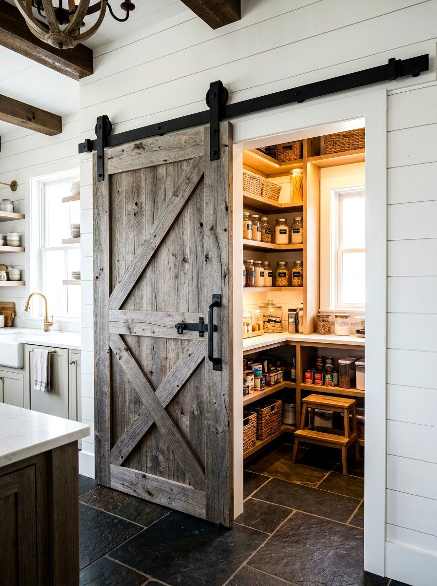 Sliding Barn Door - 30 vintage farmhouse kitchen ideas