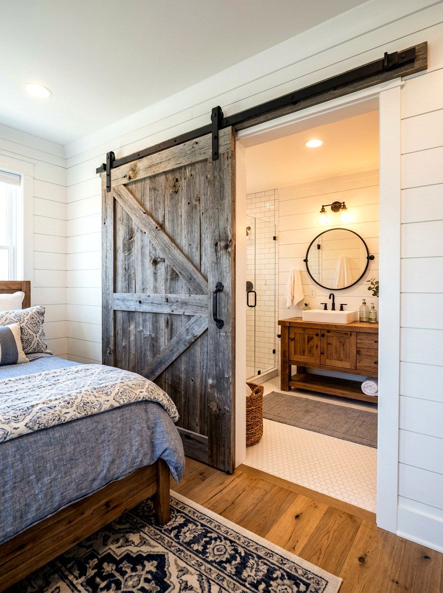 Sliding Barn Door - 30 cabin bathroom ideas