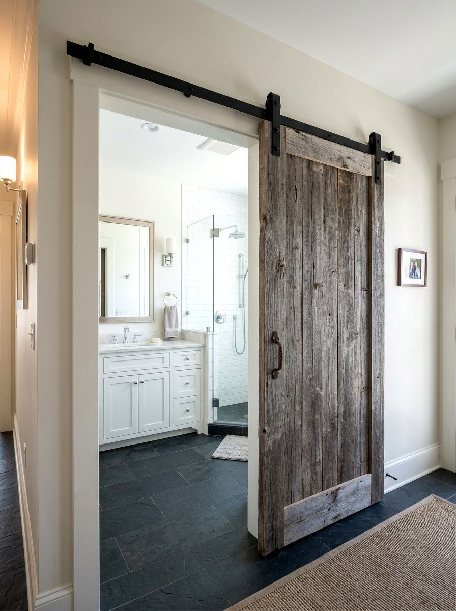 Sliding Barn Door - 30 farmhouse bathroom ideas