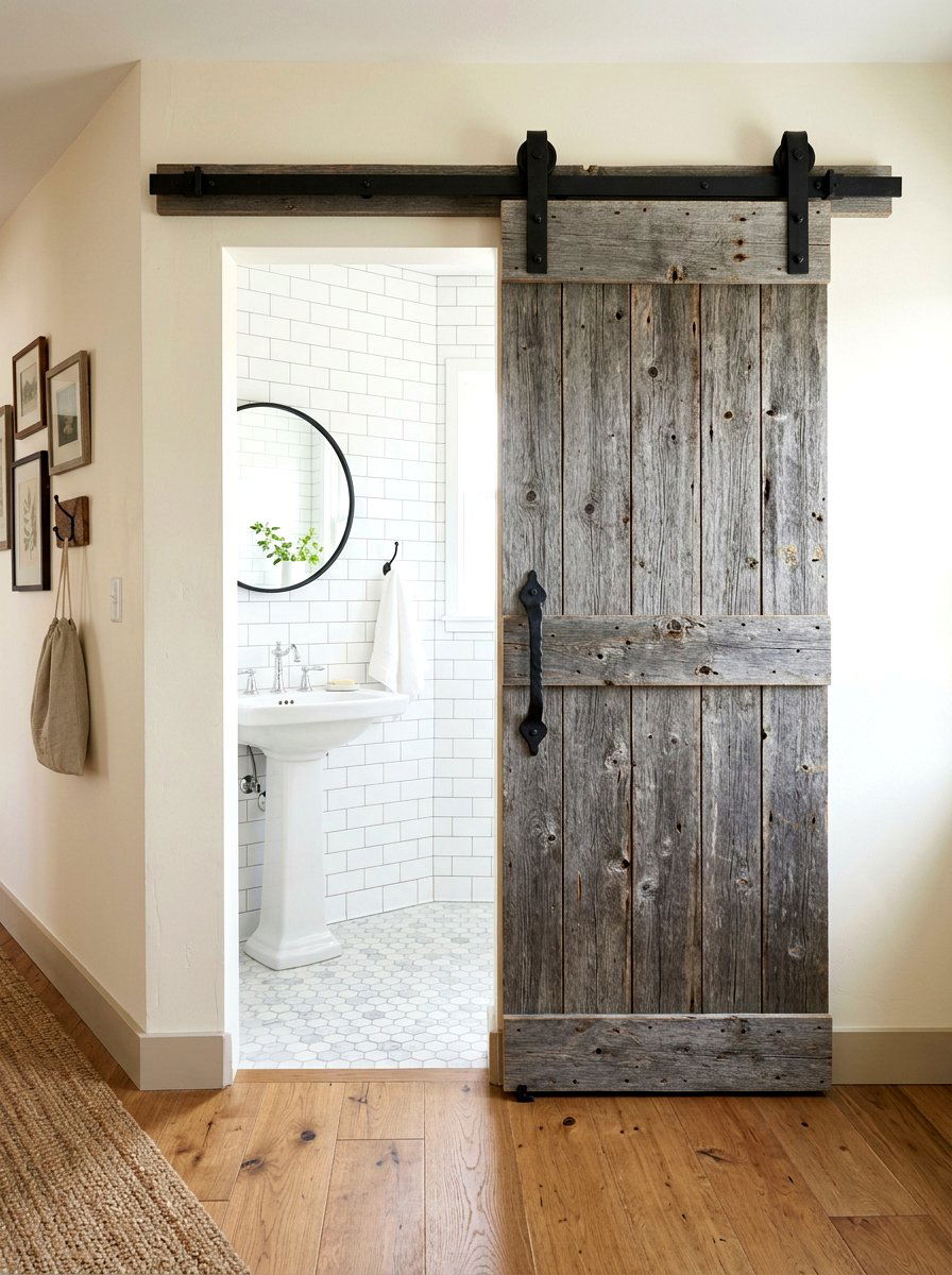 Sliding Barn Door - 30 cottage farmhouse bathroom ideas