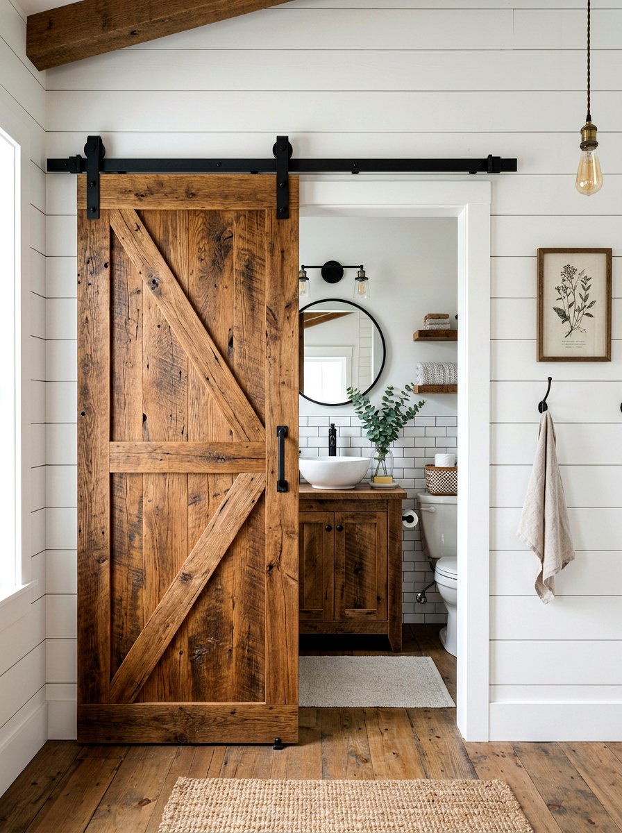 Sliding Barn Door - 30 tiny house bathroom ideas