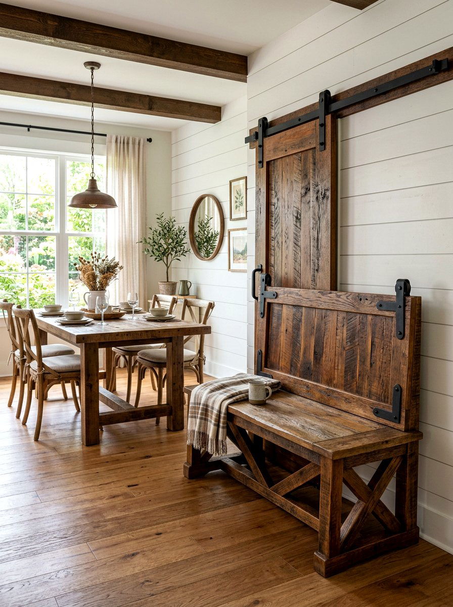 Sliding Barn Door Bench - 30 farmhouse dining bench ideas