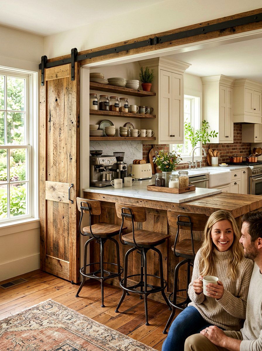 Sliding Barn Door Breakfast Bar - 30 built in breakfast station ideas