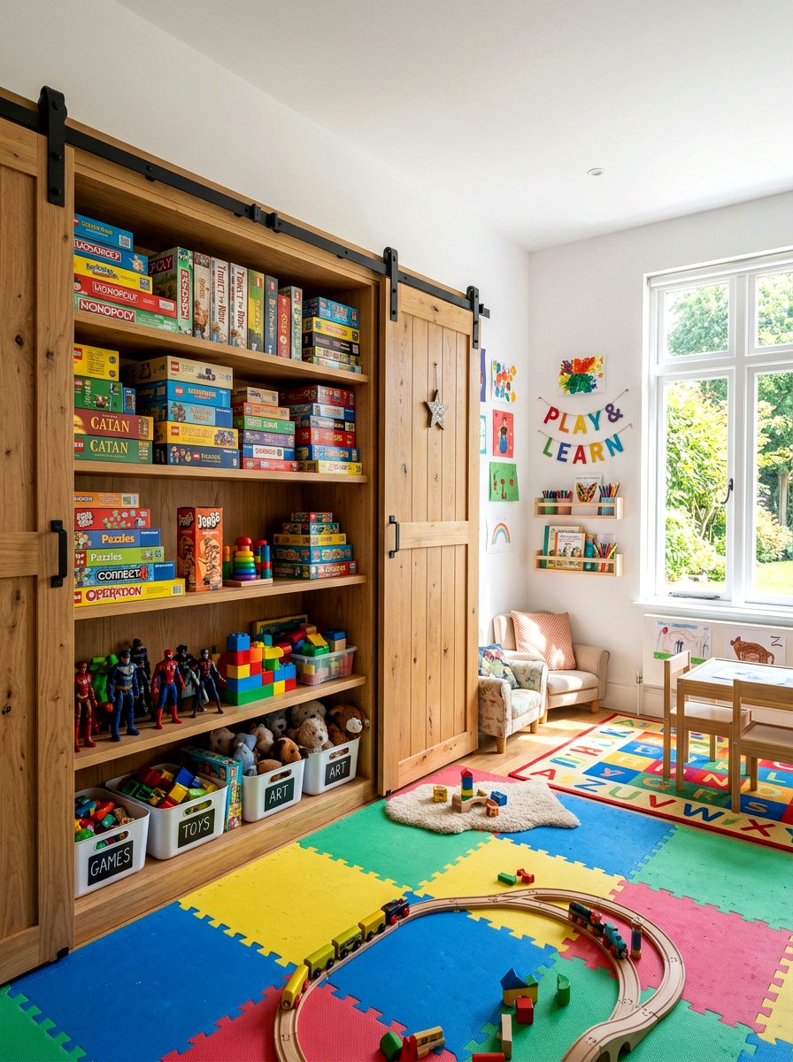 Sliding Barn Door Cabinet - 30 board game storage ideas