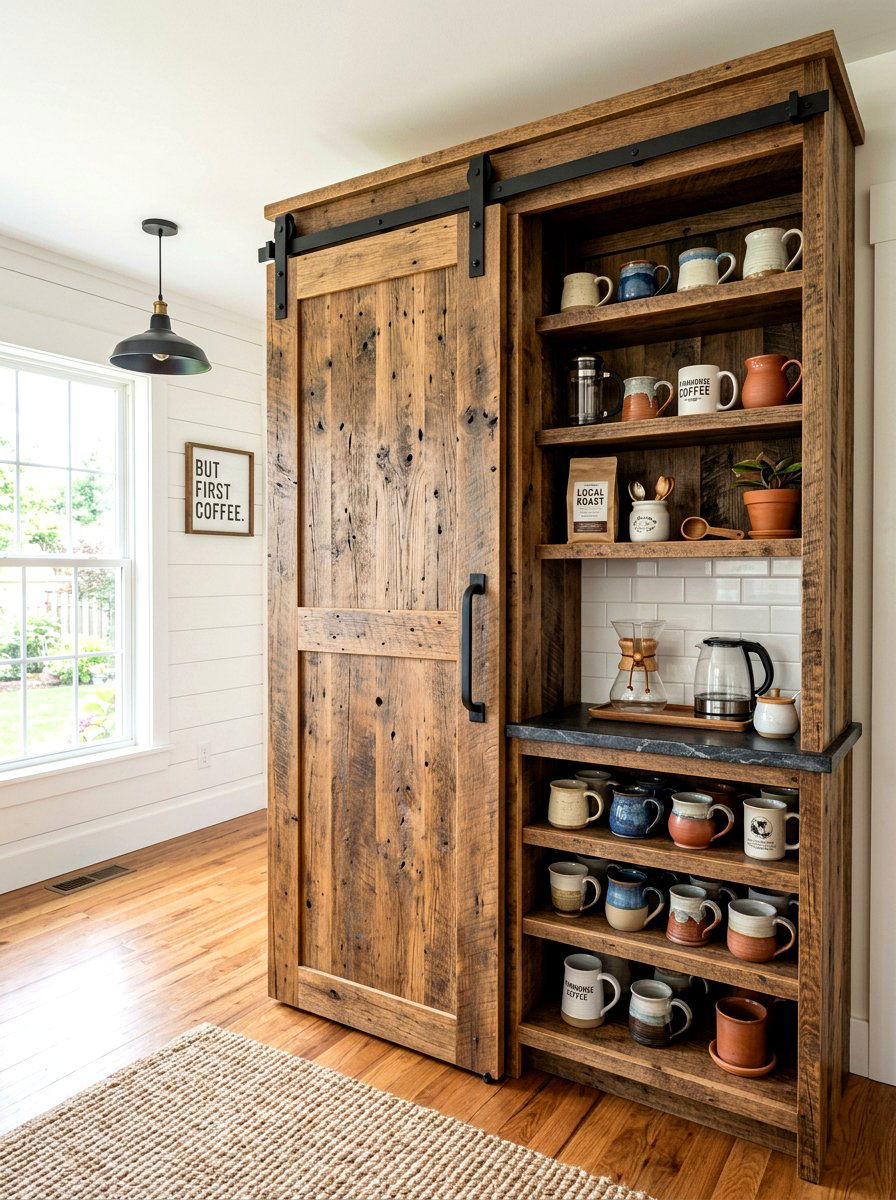 Sliding Barn Door Coffee Cabinet - 30 kitchen beverage center ideas