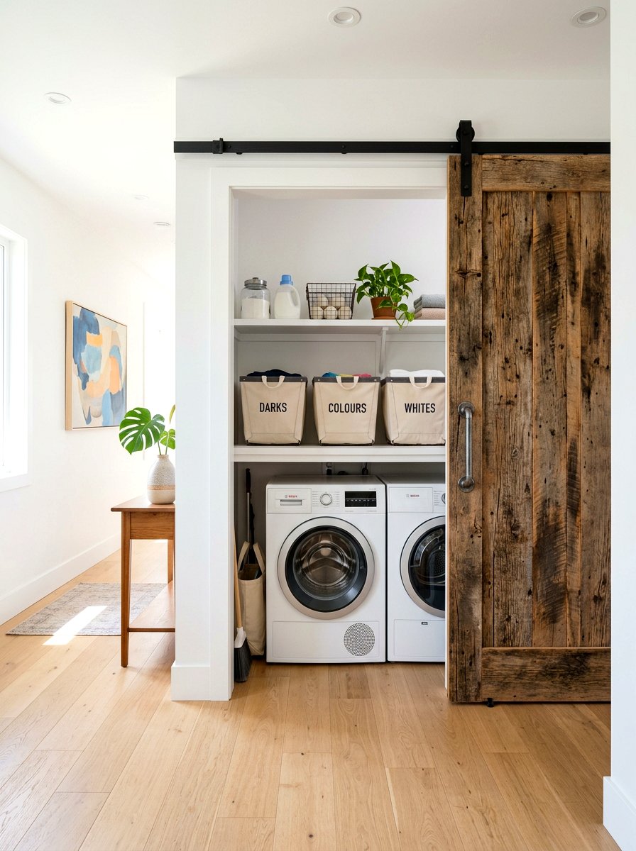 Sliding Barn Door Hamper - 30 laundry sorting station ideas
