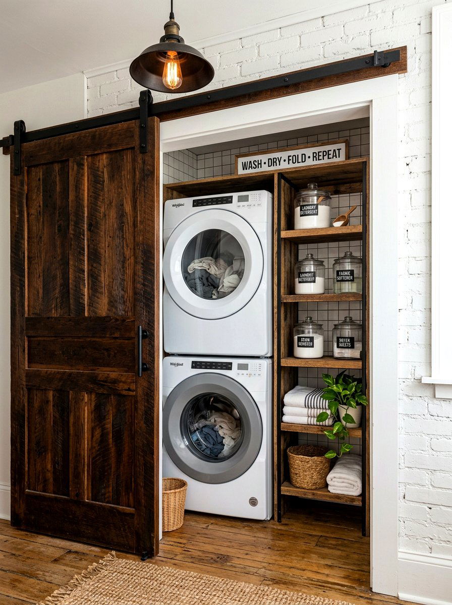 Sliding Barn Door Laundry - 30 stacked laundry closet ideas