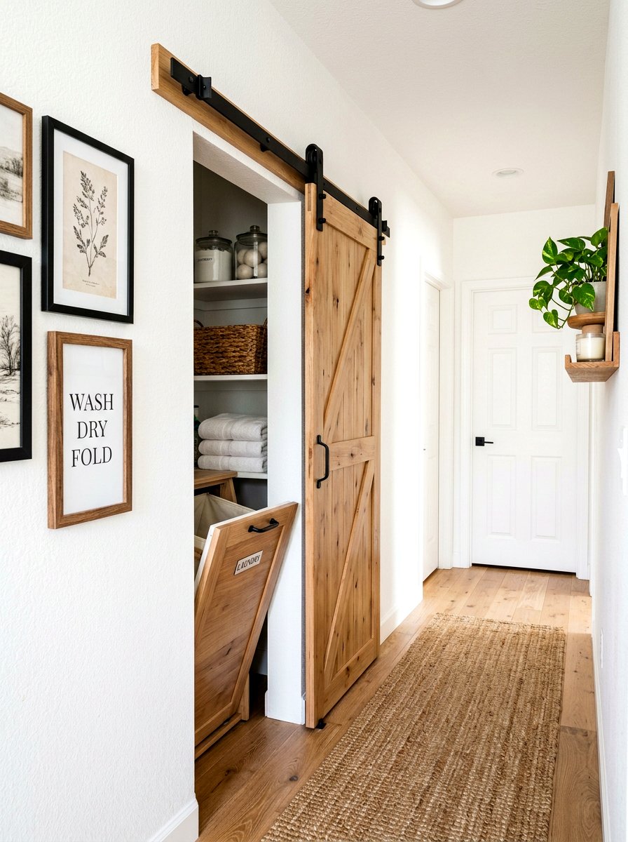 Sliding Barn Door Laundry Bin - 30 hidden hamper ideas
