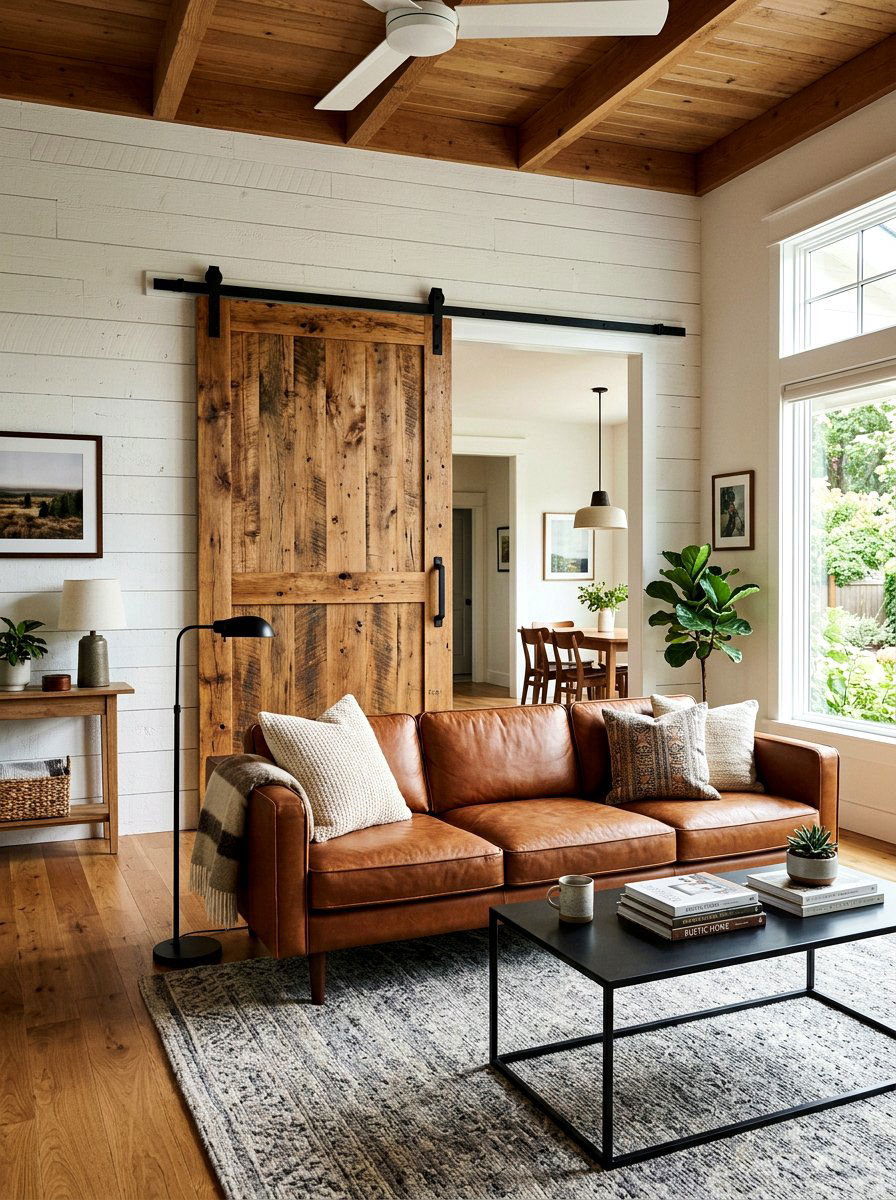 Sliding Barn Door Living Room - 30 rustic farmhouse living room ideas