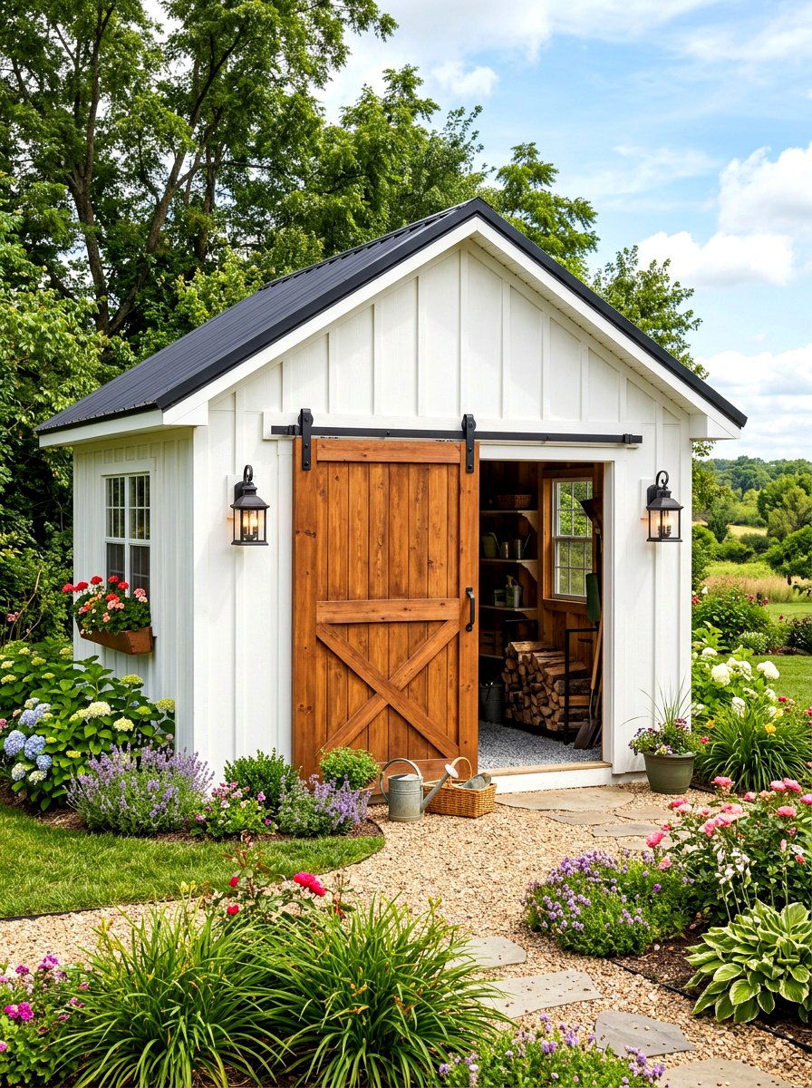Sliding Barn Door Shed - 30 farmhouse shed ideas