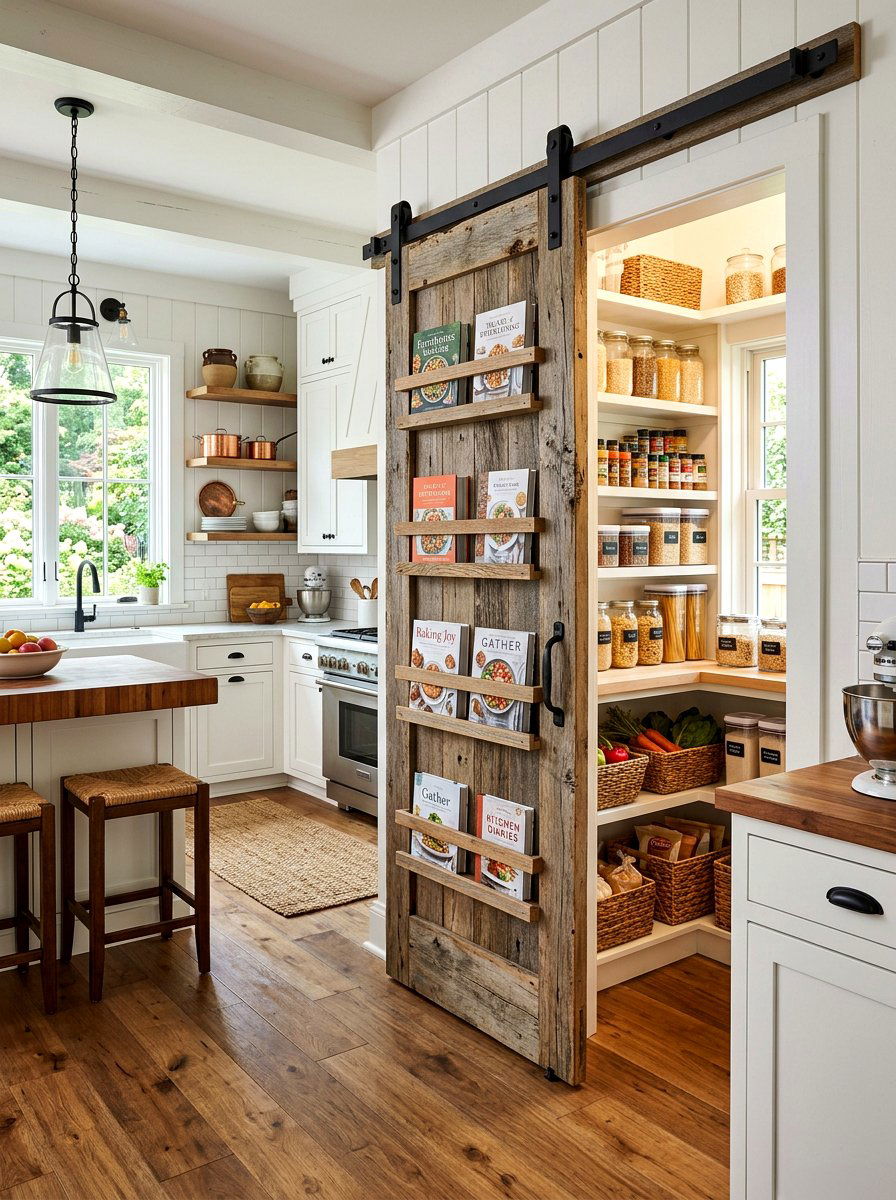 Sliding Barn Door Shelf - 30 cookbook kitchen shelf ideas