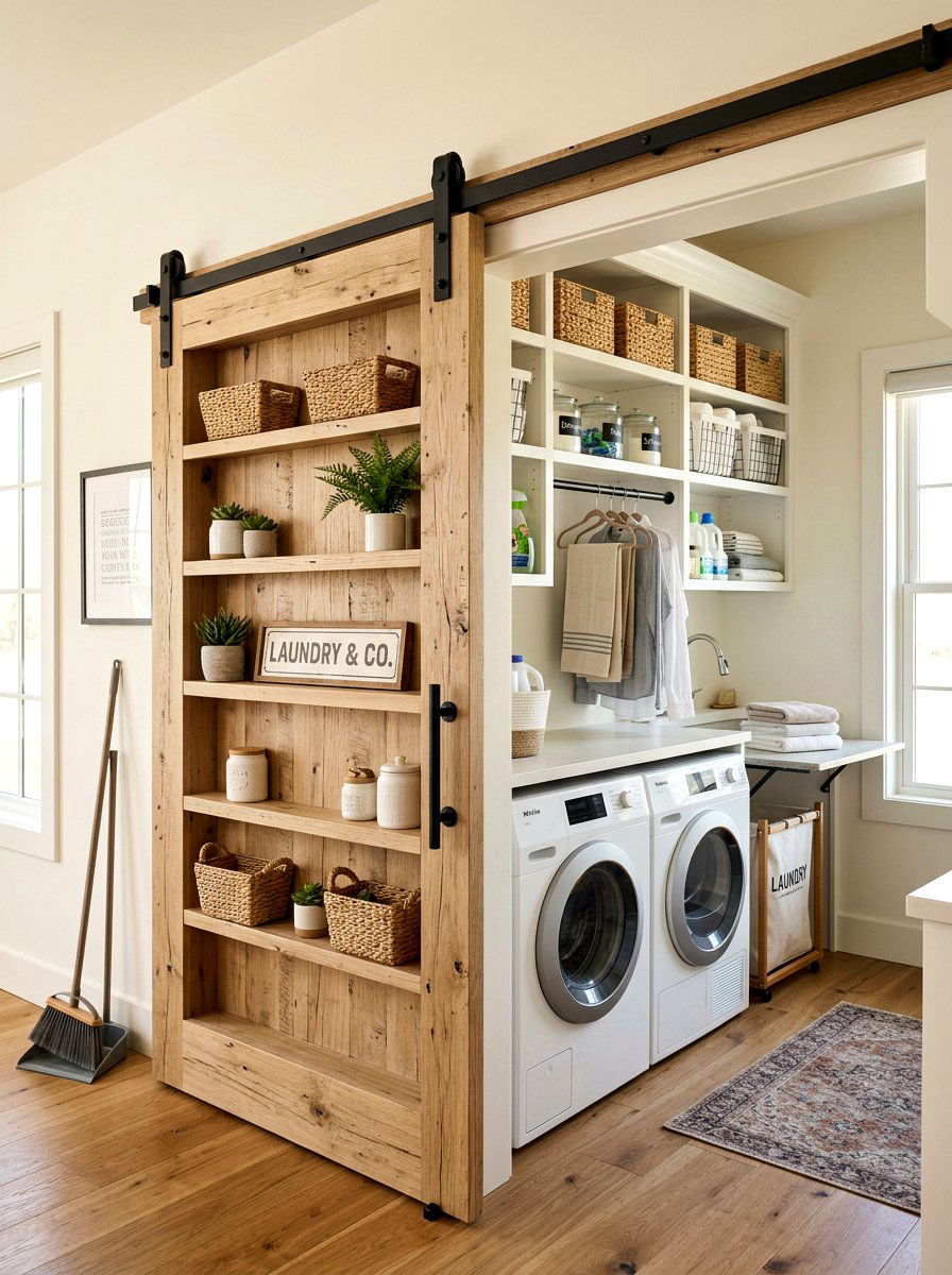 Sliding Barn Door Shelving - 30 laundry room shelf ideas