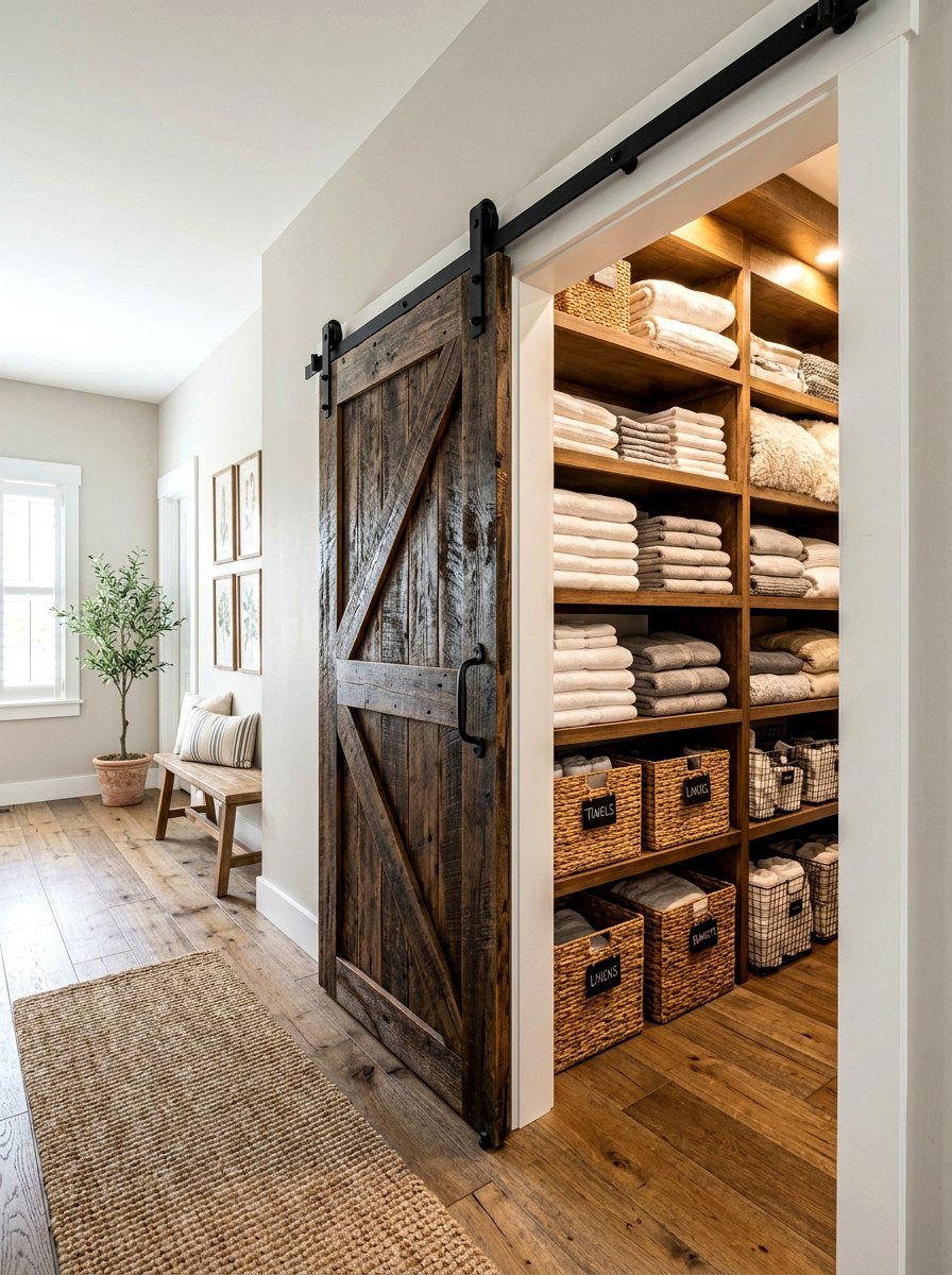 Sliding Barn Door Storage - 30 hallway linen closet ideas