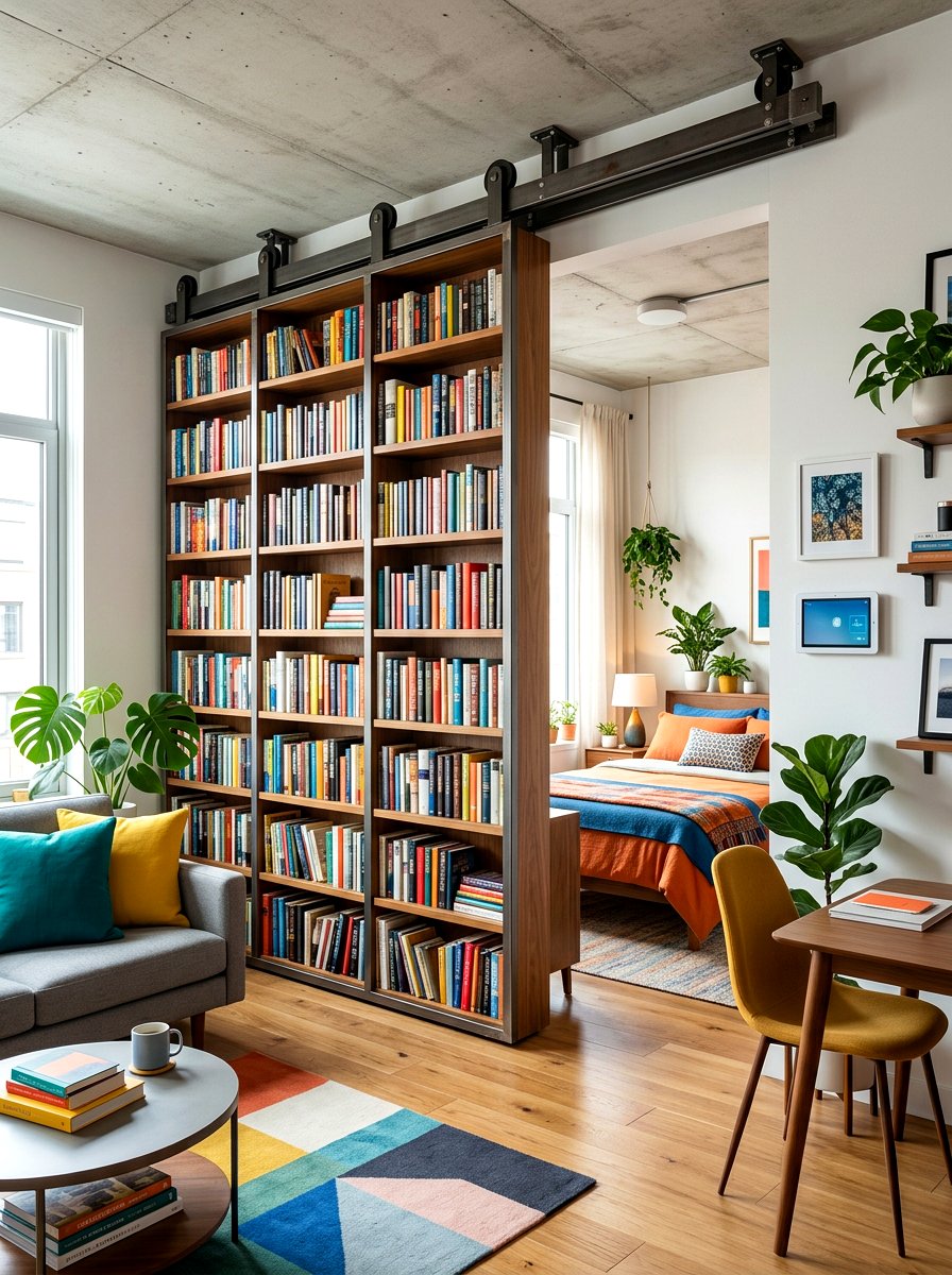 Sliding Bookshelf Room Divider - 30 bookshelf divider apartment ideas