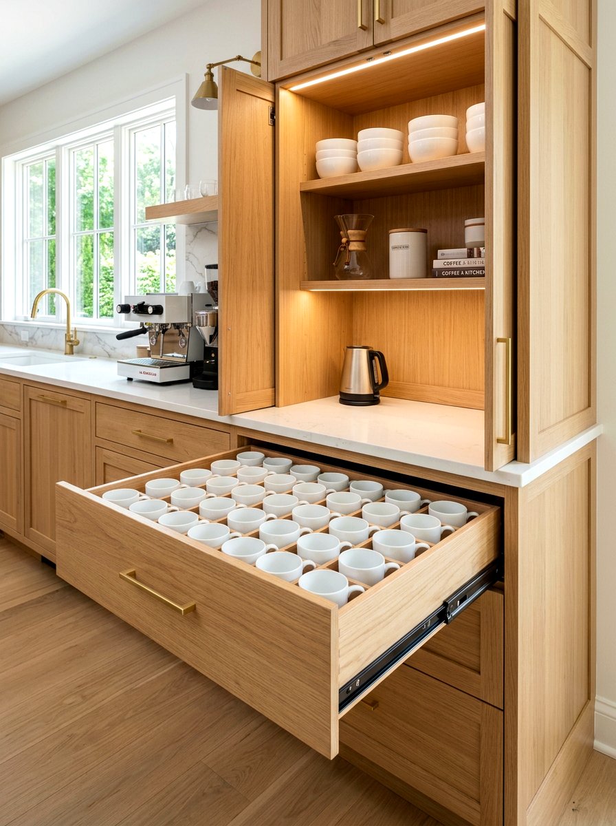 Sliding Coffee Mug Drawer - 30 coffee mug organizer ideas