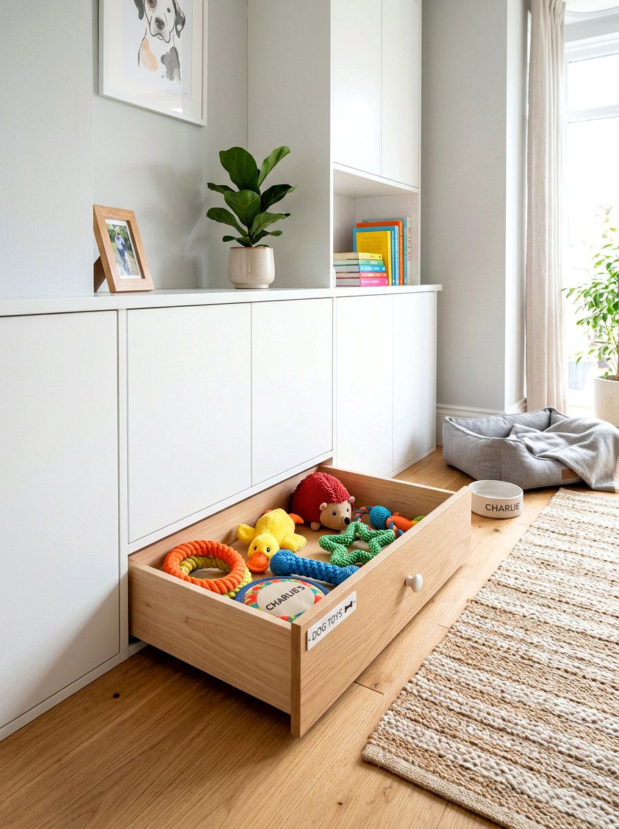 Sliding Dog Toy Drawer - 30 dog room storage ideas