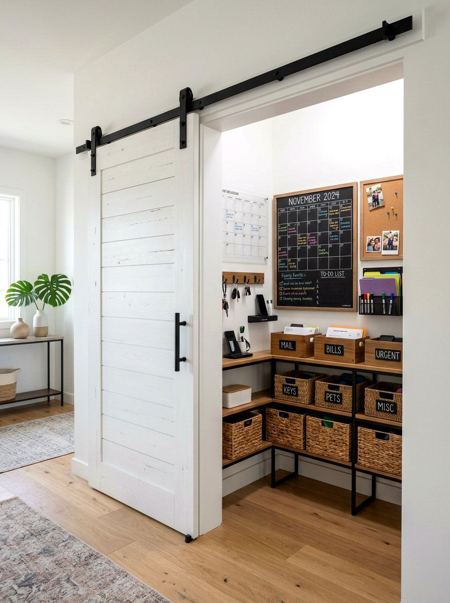 Sliding Door Hidden Hub - 30 family command center ideas
