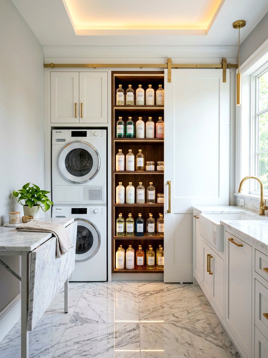 Sliding Laundry Cabinet - 30 detergent shelf ideas