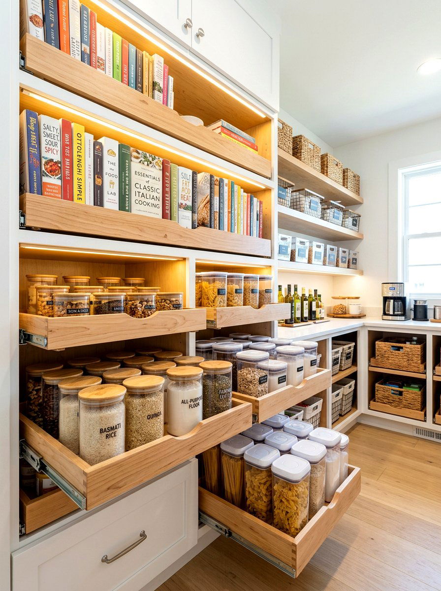 Sliding Pantry Shelves - 30 physical cookbook kitchen ideas