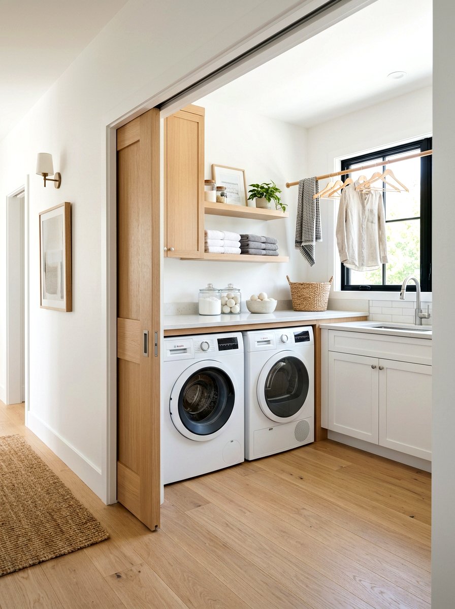 Sliding Pocket Door Entry - 30 narrow laundry room ideas