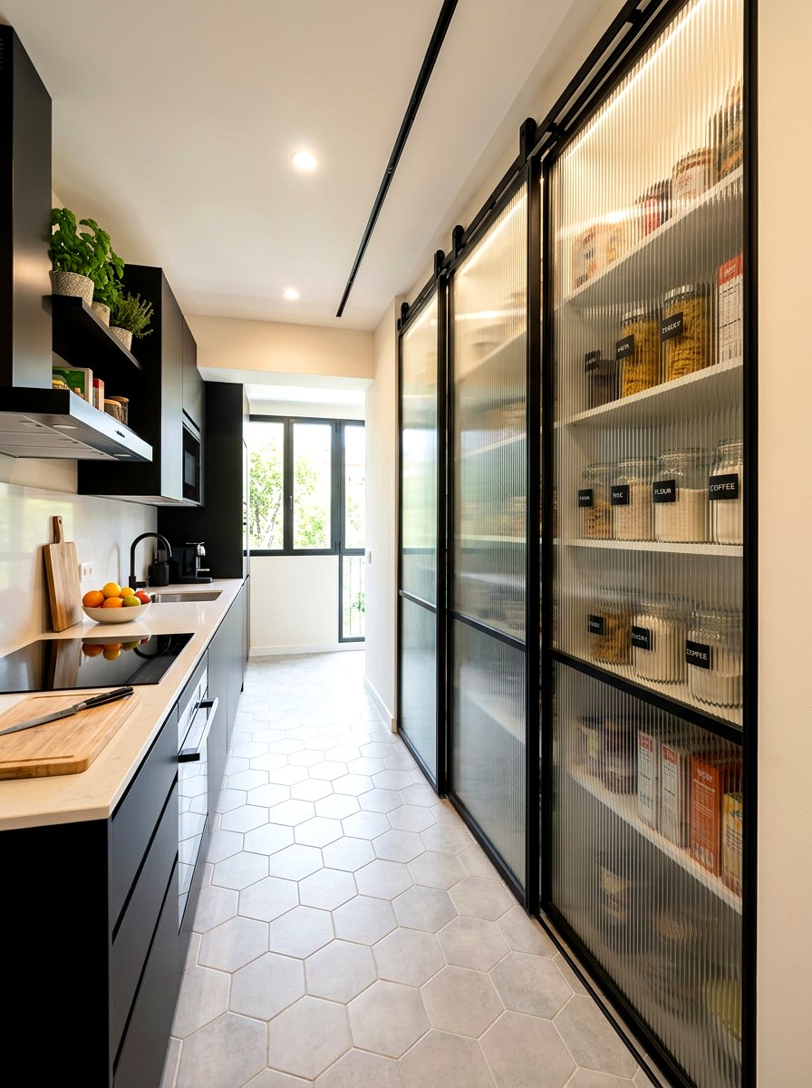Sliding Reeded Glass Pantry - 30 reeded glass pantry ideas