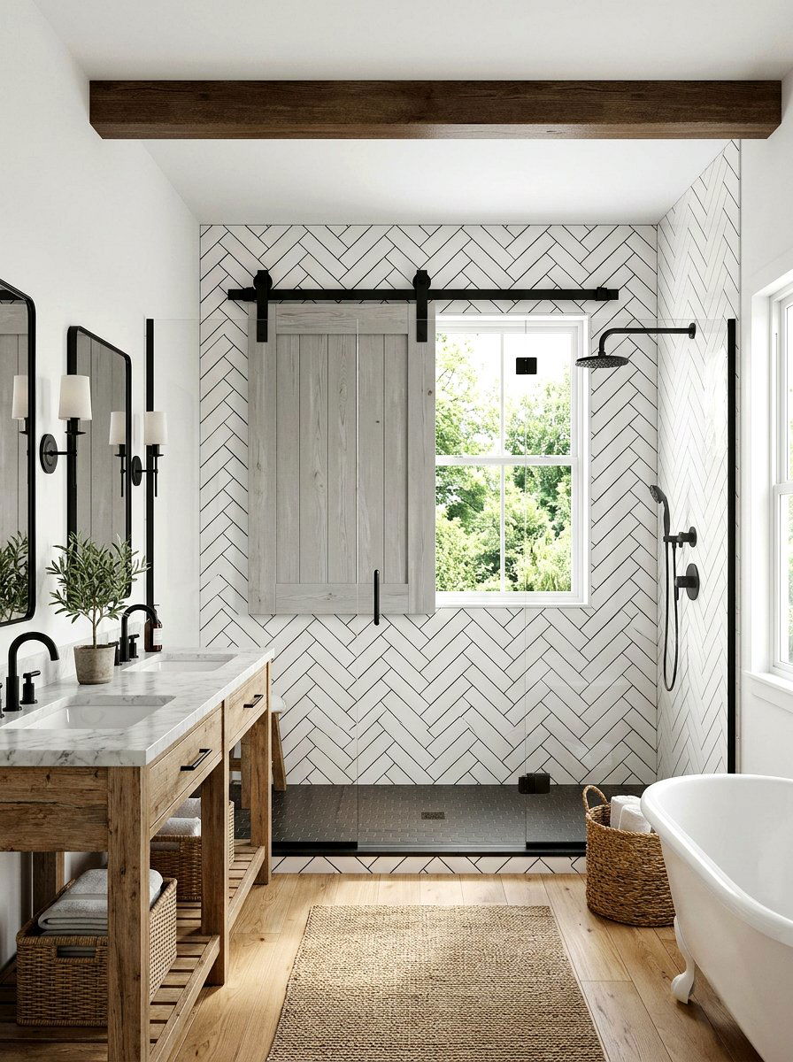 Sliding Shutter Panel - 30 shower window privacy ideas